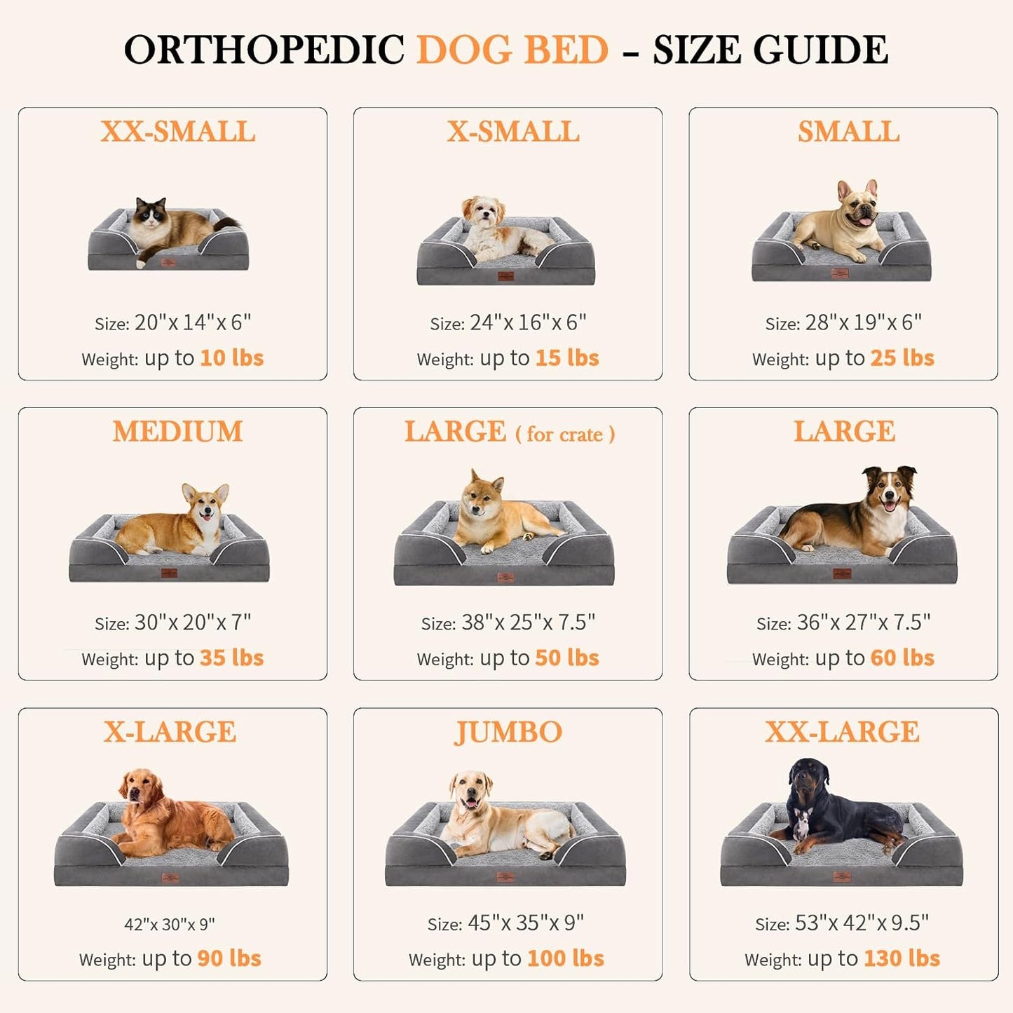 Waterproof Orthopedic Foam Dog Beds for Extra Large Dogs Durable Dog Sofa the Pet Bed Washable Removable Cover with Zipper and Non-Slip Bottom Bolster