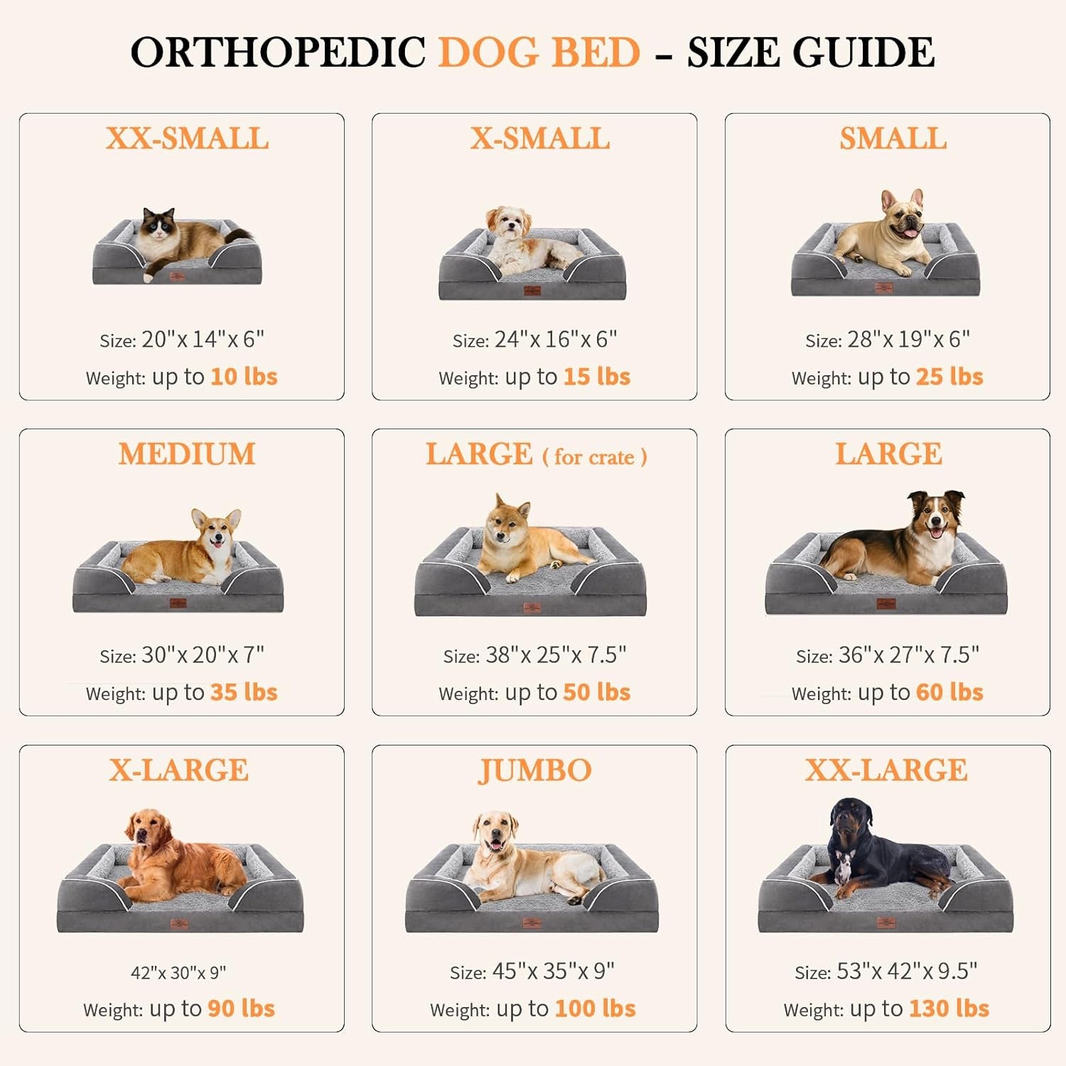 Waterproof Orthopedic Foam Dog Beds for Extra Large Dogs Durable Dog Sofa the Pet Bed Washable Removable Cover with Zipper and Non-Slip Bottom Bolster