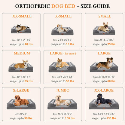 Waterproof Orthopedic Foam Dog Beds for Extra Large Dogs Durable Dog Sofa the Pet Bed Washable Removable Cover with Zipper and Non-Slip Bottom Bolster