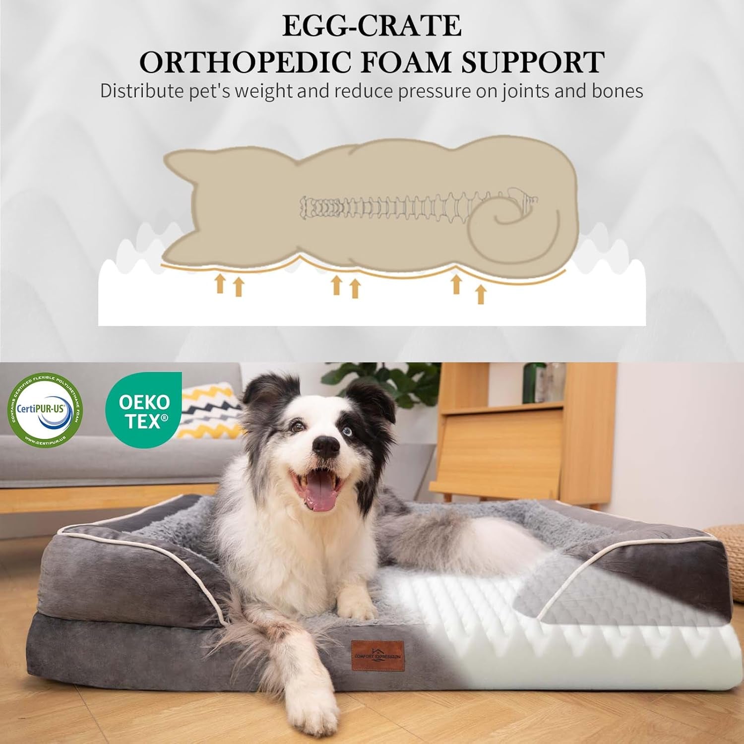 Waterproof Orthopedic Foam Dog Beds for Extra Large Dogs Durable Dog Sofa the Pet Bed Washable Removable Cover with Zipper and Non-Slip Bottom Bolster